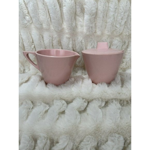 Mar-crest Melmac Melamine Atomic Pink Sugar Bowl and Creamer Pitcher Retro Vtg - Picture 8 of 13